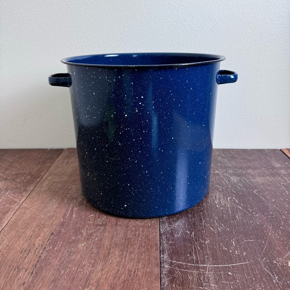 Vintage Retro 1970s Enamelware Blue Speckled Graniteware Pot‎ Cooking Stock Pot